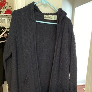 Irish wool zip up sweater wool sweater in navy cable knit